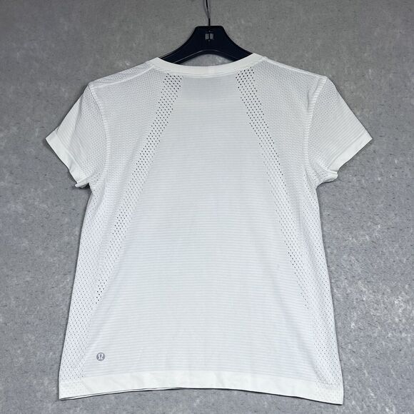 Lululemon Shirt Womens Size 6 White Short Sleeve Crew Neck Perforated Mesh Tee - Picture 6 of 12